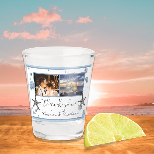 Verre A Shot Gris Starfish Blue Beach Merci de mariage
