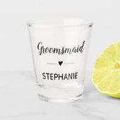 Verre A Shot Groomsmaid Mariage Monogramme Script noir (Devant)