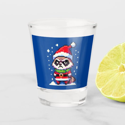 Verre A Shot Grumpy Christmas Raccoon - Drôle Pixel Art Holiday (Devant)