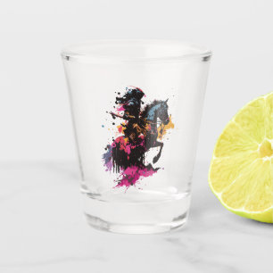 Verre A Shot Guerrier équitation cheval en aquarelle