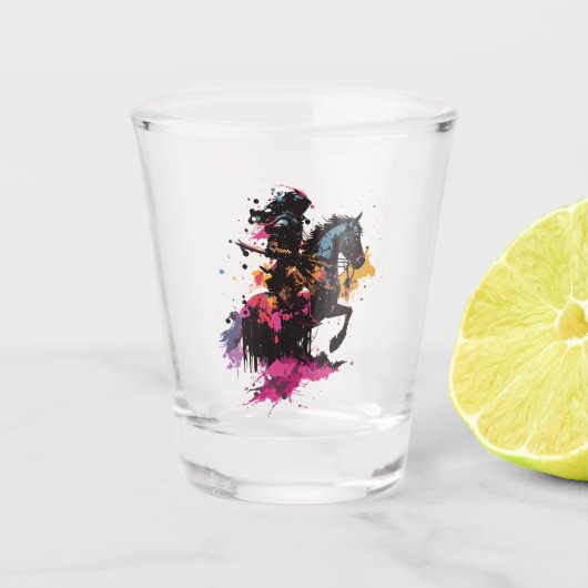 Verre A Shot Guerrier équitation cheval en aquarelle (Devant)