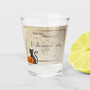 Verre A Shot Halloween Glamour Vintage Or Chat et Citrouille Do