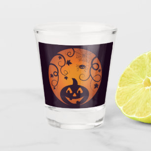 Verre A Shot Halloween Jack-o'-lantern citrouille visage et ara