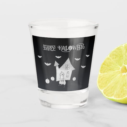 Verre A Shot Halloween la nuit avec Haunted House, chauves-sour (Devant)