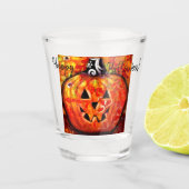 Verre A Shot Halloween lunaire Jack-O-Lantern Abstrait Orange (Devant)