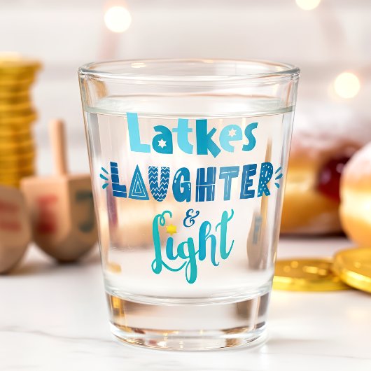 Verre A Shot Hanoukka Latkes Rire Lumière Tirage amusant
