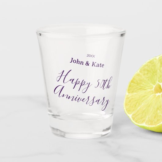 Verre A Shot Happy 50th anniversary purple name year simple  (Devant)