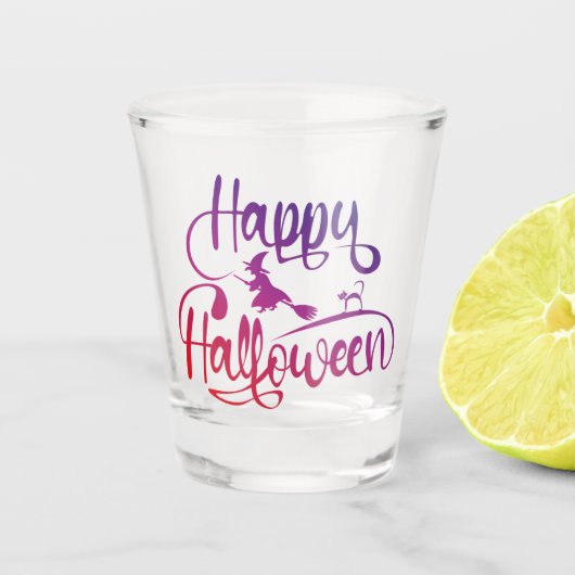Verre A Shot Happy Halloween dégradé volant sorcière chat (Devant)