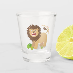 Verre A Shot Happy lion roaring cartoon illustration 