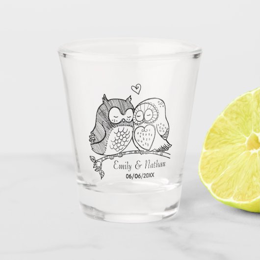 Verre A Shot Hiboux doux dans les couples faits sur commande (Devant)