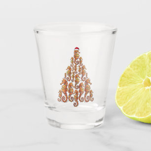 Verre A Shot Hippocampe Festif Portant un Chapeau de Père Noël
