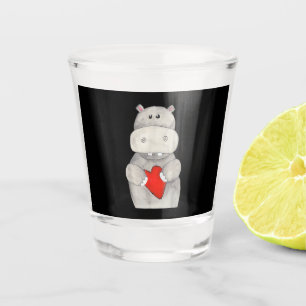 Verre A Shot Hippopotame mignon tenant le coeur Love Hippo