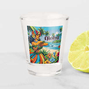 Verre A Shot Hula Dancer sur les îles Hawaiiennes Aloha