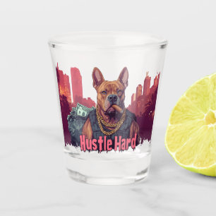 Verre A Shot Hustle Hard - Pitbull Chien avec de l'argent et Ci