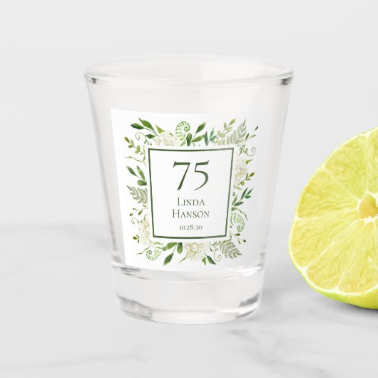 Verre A Shot Hydrangeas blanches pour 75e anniversaire (Devant)
