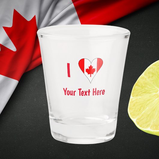 Verre A Shot I (Coeur du drapeau canadien) Votre texte rouge