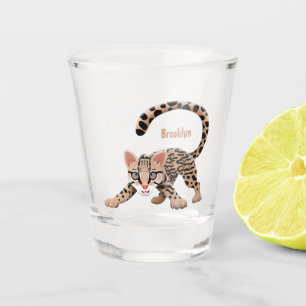 Verre A Shot Illustration de cartoon d'ocelot mignon