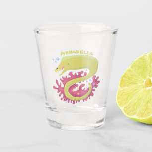 Verre A Shot Illustration de dessin animé drôle d'anguille vert