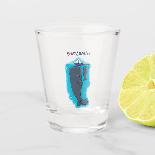 Verre A Shot Illustration de mignons baleines et voiliers (Devant)