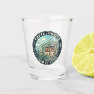 Verre A Shot Illustration de voyage de Crète Grèce Badge d'art
