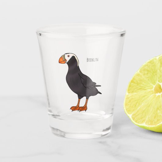 Verre A Shot Illustration d'oiseau bouffon touffu (Devant)