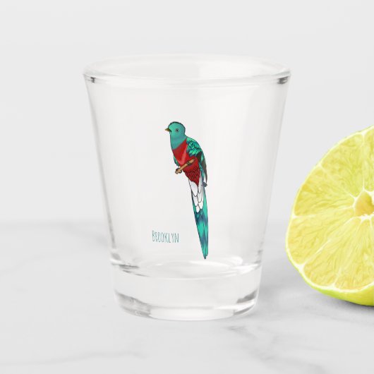 Verre A Shot Illustration d'oiseau de quetzal resplendissant (Devant)