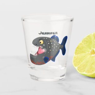 Verre A Shot Illustration drôle de piranha affamée