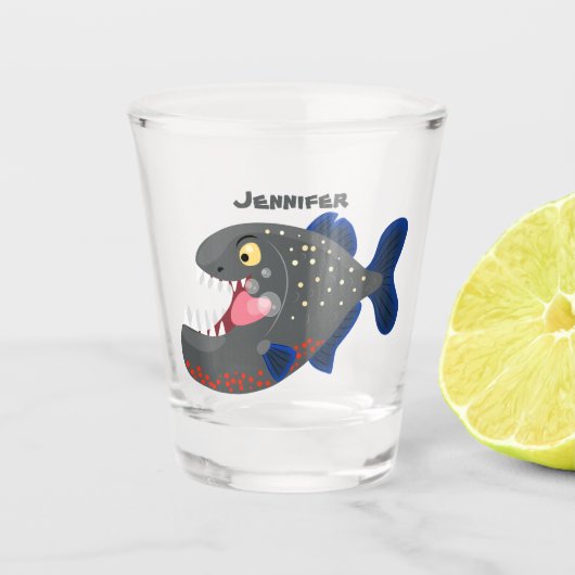 Verre A Shot Illustration drôle de piranha affamée (Devant)