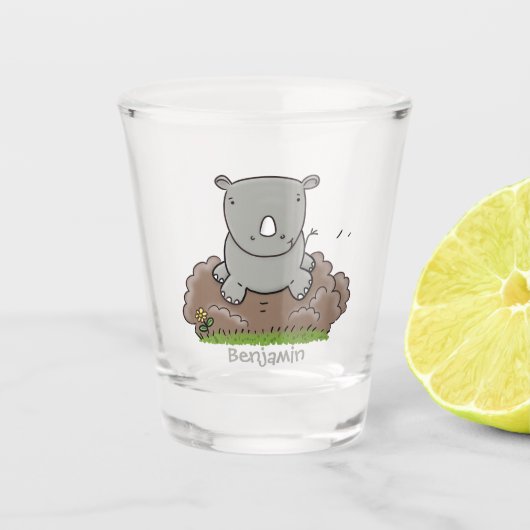 Verre A Shot Illustration d'un petit rhinocéros (Devant)