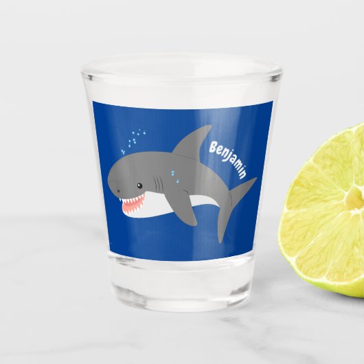 Verre A Shot Illustration joyeuse du grand requin blanc (Devant)