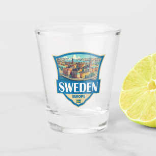Verre A Shot Illustration Rétro Badge de Suède