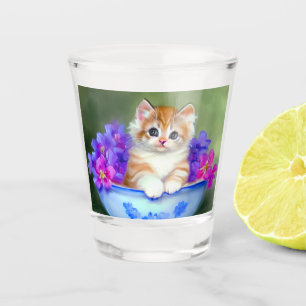 Verre A Shot Illustration vintage de chaton orange et blanc
