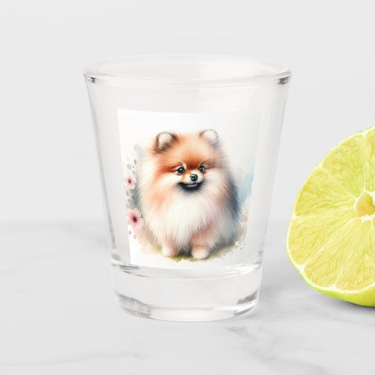 Verre A Shot Image d'aquarelle mignonne Pomeranian (Devant)