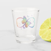 Verre A Shot Infini vibrant avec papillon arc-en-ciel sur noir  (Dos)