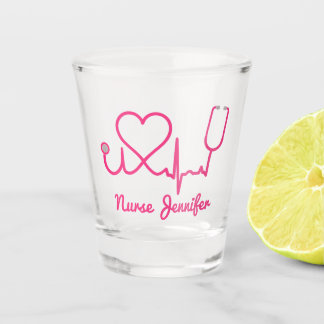 Verre A Shot Infirmière personnalisée rose Nom Stethoscope Coeu