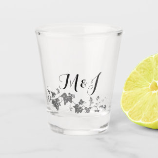 Verre A Shot Initiales de couple simple Script Ivy Mariage