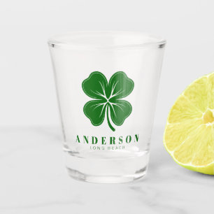 Verre A Shot Irlandais Lucky Four Green Leaf Clover avec nom