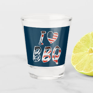 Verre A Shot J'adore le barbecue, patriotique américain