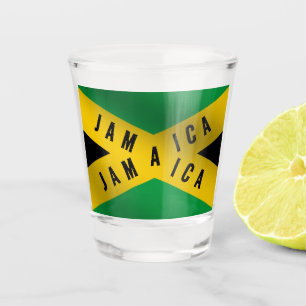 Verre A Shot Jamaïcaine Caution Bande Vert or Jamaïcain Drapeau