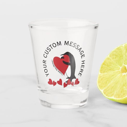 Verre A Shot Je T'Aime Plus ! - Coeur rouge et pingouin (Devant)