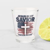 Verre A Shot Jésus est mon sauveur Trump est mon président drôl (Devant)