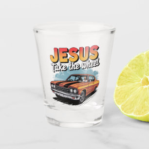 Verre A Shot Jesus Prend le Volant Voiture Musclée Vintage