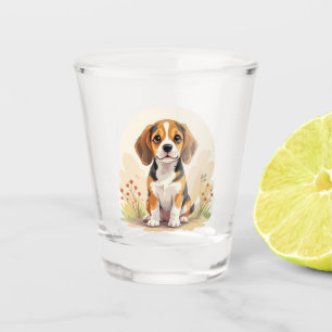 Verre A Shot Joli chiot Beagle tricolore noir, fauve et blanc