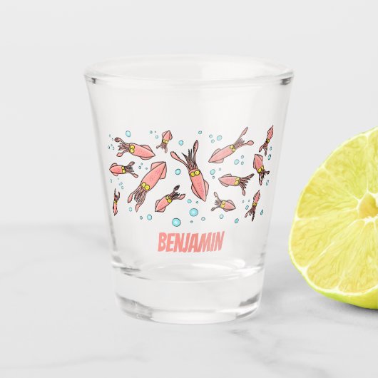 Verre A Shot Joli motif caricature de calmar rose (Devant)