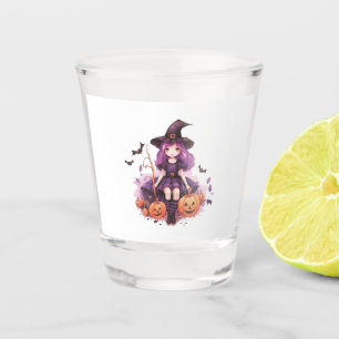 Verre A Shot Joli violet sorcière haïe Citrouilles et chauves-s
