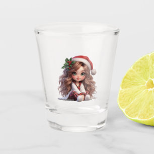 Verre A Shot Jolie fille de Noël avec l'art du chapeau de Père