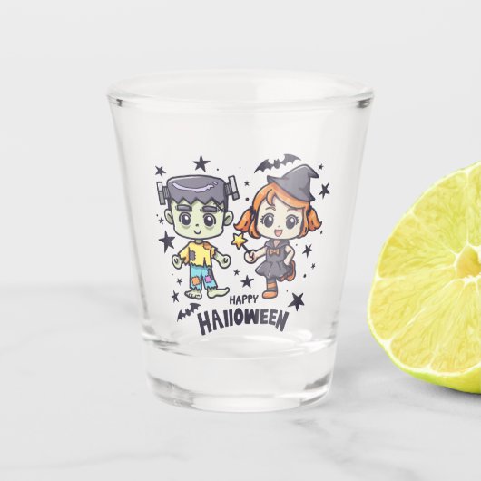 Verre A Shot Jolie sorcière et Mischievous zombie garçon (Devant)