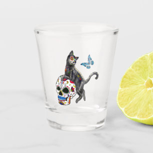 Verre A Shot Jour De La Morte Chat Crâne Sucre Et Papillon