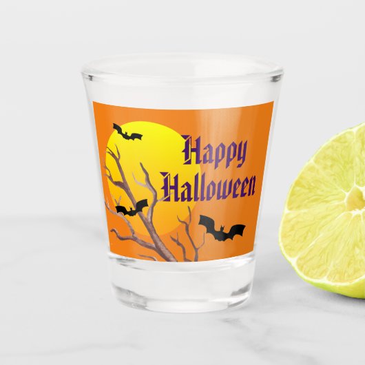 Verre A Shot Joyeuses chauves-souris d'Halloween et la lune (Devant)
