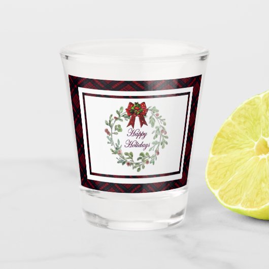 Verre A Shot Joyeuses Vacances Rouge Plaid (Devant)